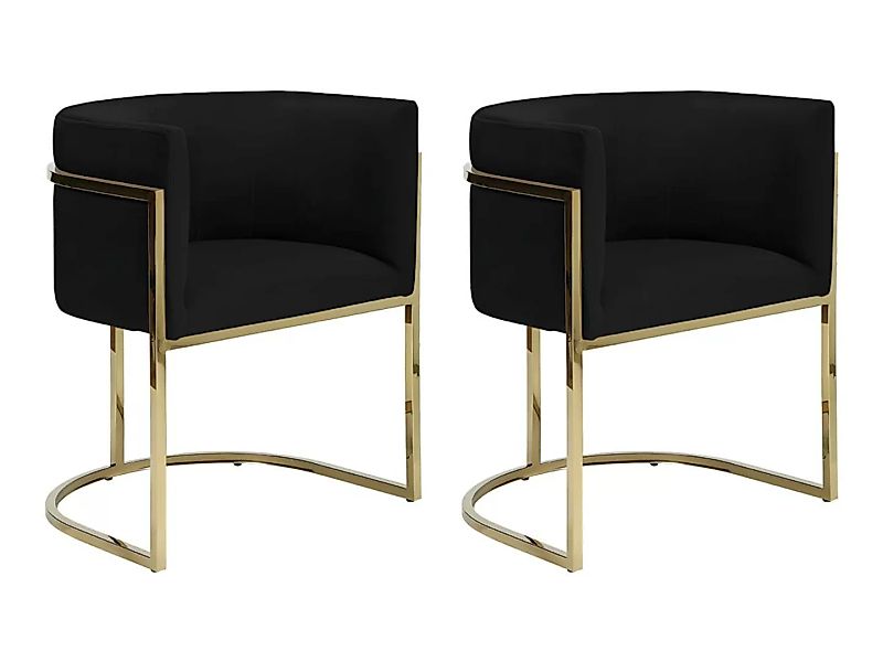 Stuhl mit Armlehnen 2er-Set - Samt & Metall - Schwarz & Goldfarben - PERIA günstig online kaufen