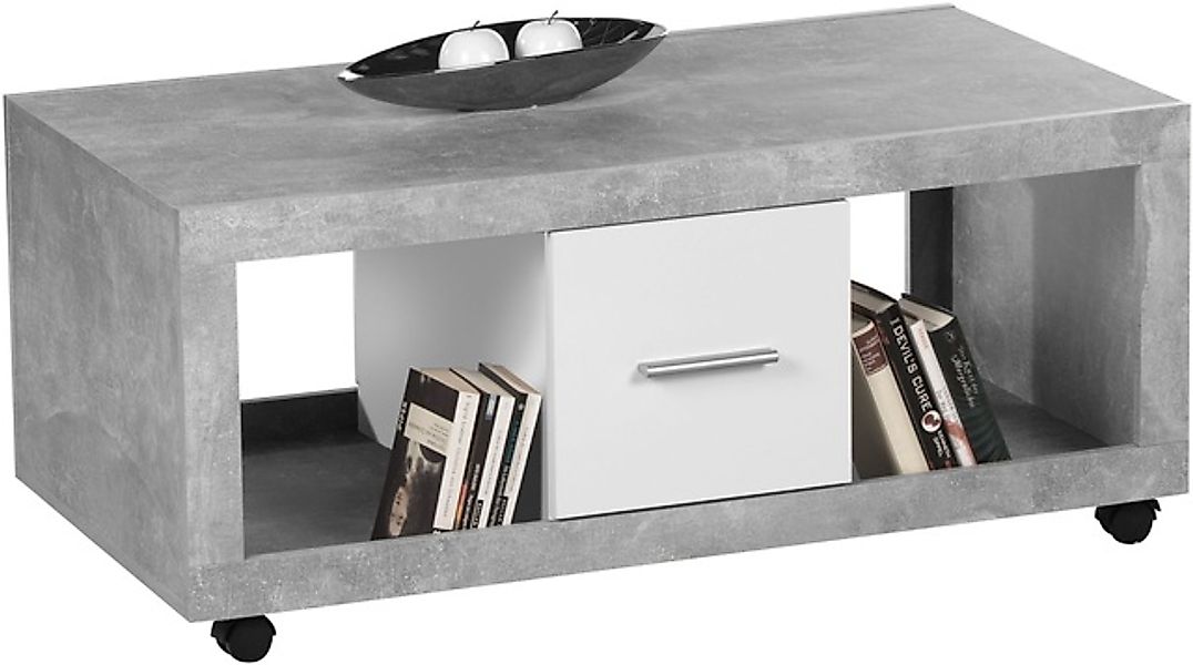 Stolkom Couchtisch »Stone rollbar mit Schubkästen, Beton weiß, BxHxT 115x50 günstig online kaufen