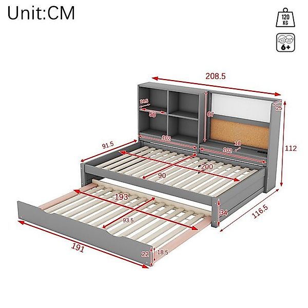 Ulife Kinderbett Schlafsofa mit ausziehbarem Bett,usb-Ladeanschluss, Zeiche günstig online kaufen