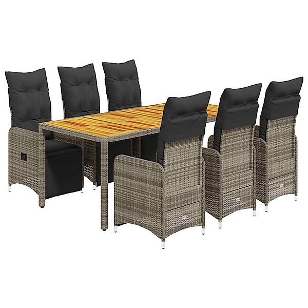 vidaXL 7-Tlg Garten-Bistro-Set mit Kissen Grau Poly Rattan 3277161 günstig online kaufen