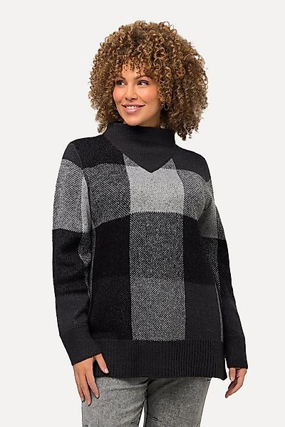 Ulla Popken Strickpullover Pullover Karomuster Stehkragen Langarm günstig online kaufen