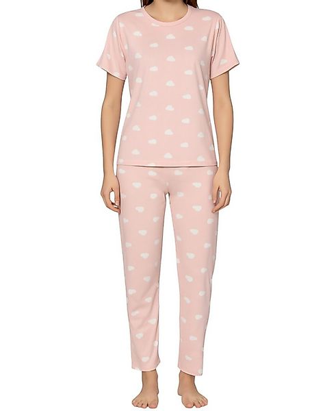 fashionshowcase Pyjama Damen Zweiteiler mit Herzmuster – Kurzarmshirt & Hos günstig online kaufen
