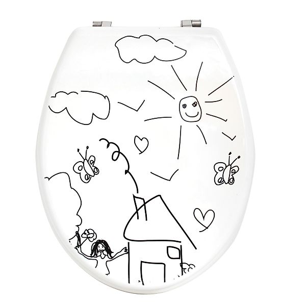 MSV WC-Sitz Kindergarten MDF 42,5 cm x 36,5 cm x 5 cm Weiß-Schwarz günstig online kaufen