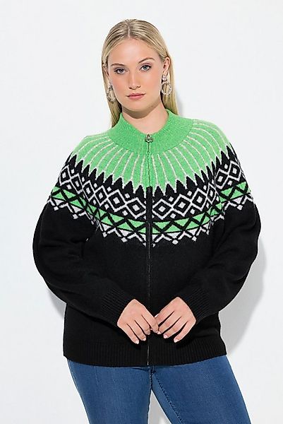 Ulla Popken Strickjacke Norweger-Strickjacke Stehkragen Reißverschluss günstig online kaufen