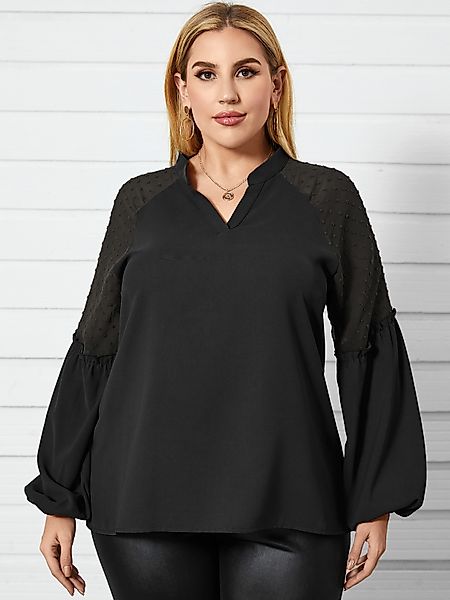 YOINS Plus Größe V-Ausschnitt Langärmlige Bluse mit Salatkante günstig online kaufen