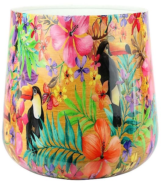 FURNARO Übertopf, mit Tukanen und Blumen Motiv aus Eisen ca. 20,5cm günstig online kaufen