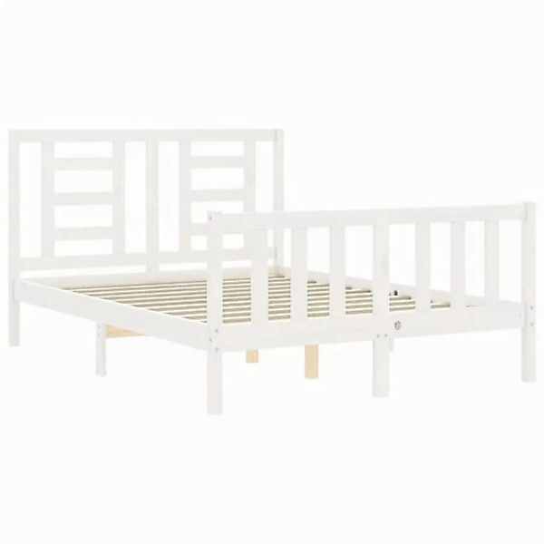 vidaXL Bettgestell Massivholzbett mit Kopfteil Weiß 140x200 cm Bett Bettges günstig online kaufen