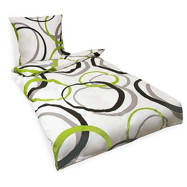 Beautissu Nina Bettwäsche 155x220cm + Kissenbezug 80x80cm Grün Weiß Violet günstig online kaufen