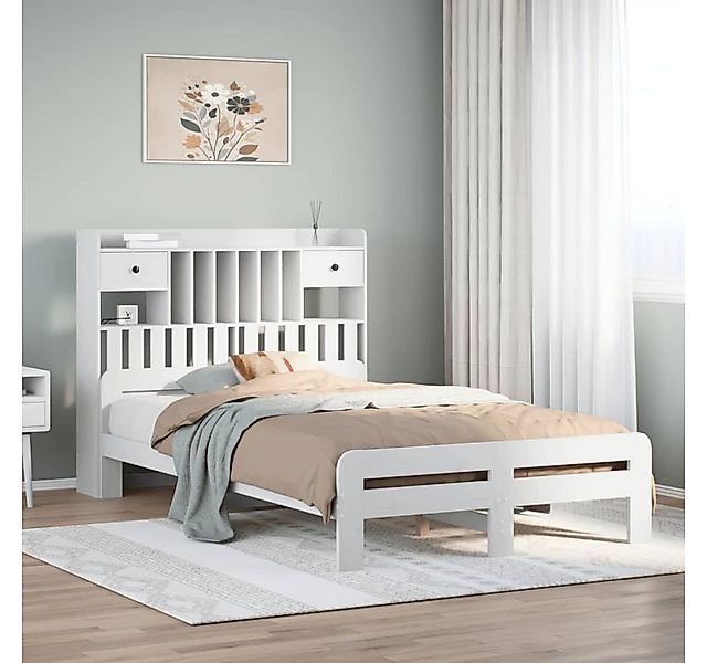 vidaXL Bett, Massivholzbett mit Regal ohne Matratze Weiß 135x190 cm Kiefer günstig online kaufen
