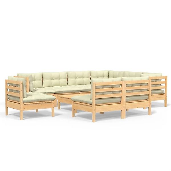 vidaXL 10-tlg Garten-Lounge-Set mit Creme Kissen Massivholz Kiefer Modell 3 günstig online kaufen