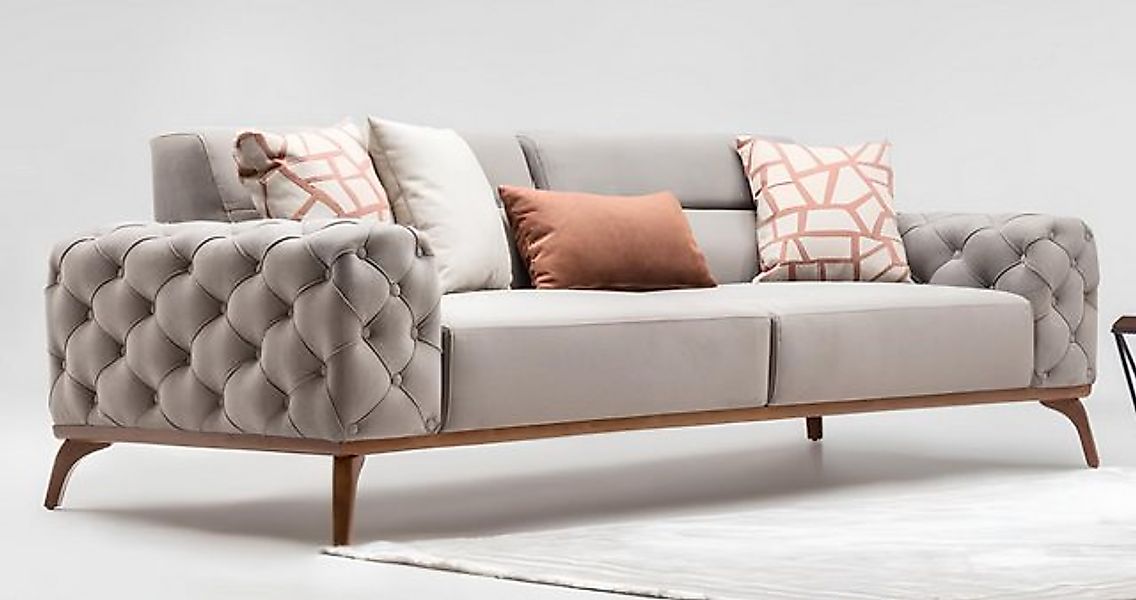 Xlmoebel Chesterfield-Sofa Modernes graues Stoffsofa für drei Personen - Dr günstig online kaufen