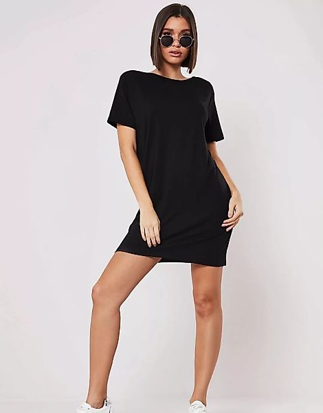 Missguided – T-Shirt-Kleid in Schwarz mit überkreuztem Detail am Rücken günstig online kaufen