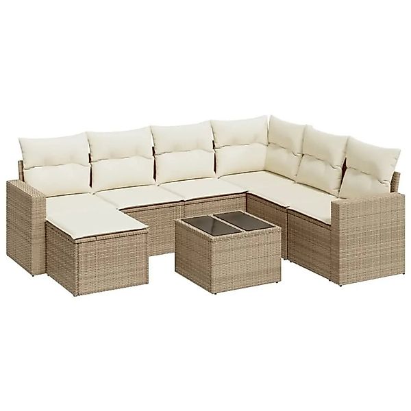 vidaXL 8-Tlg Garten-Sofagarnitur mit Kissen Beige Poly Rattan 3251645 günstig online kaufen