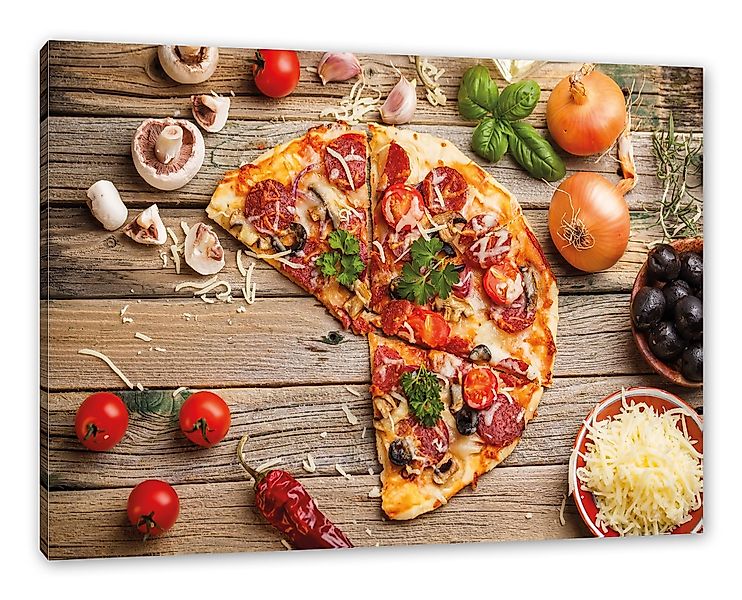Pixxprint Leinwandbild Pizza Italia auf Holztisch, günstig online kaufen