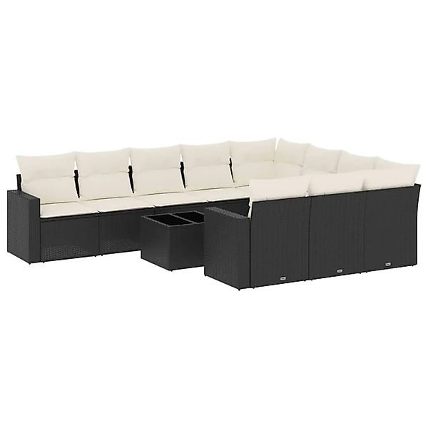 vidaXL 11-Tlg Garten-Sofagarnitur mit Kissen Schwarz Poly Rattan 3251833 günstig online kaufen