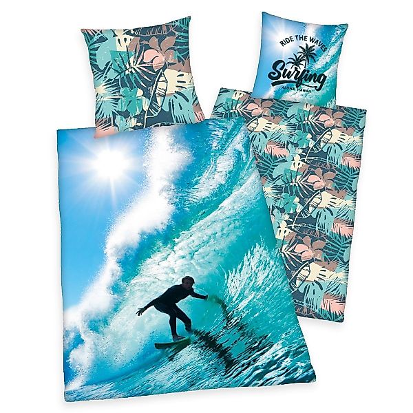 Herding Bettwäsche Surfer 135x200cm Wellenreiter Blau günstig online kaufen