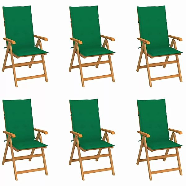 Gartenstühle 6 Stk. Mit Grünen Kissen Massivholz Teak günstig online kaufen