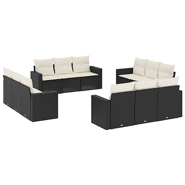 vidaXL 12-Tlg Garten-Sofagarnitur mit Kissen Schwarz Poly Rattan 3251103 günstig online kaufen