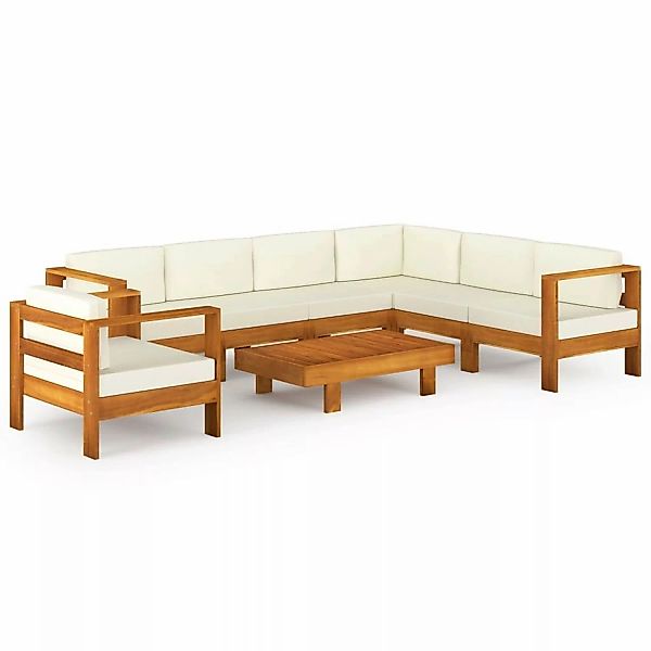 8-tlg. Garten-lounge-set Mit Creme Auflagen Massivholz Akazie günstig online kaufen