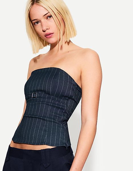 Bershka Bandeau-Top Mit Gürtel Damen S Dunkelblau günstig online kaufen