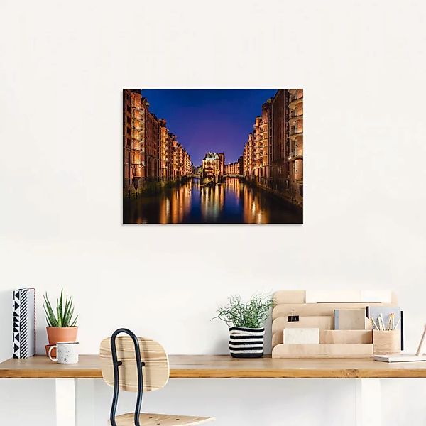 Artland Glasbild "Hamburg Speicherstadt bei Nacht", Gebäude, (1 St.), in ve günstig online kaufen