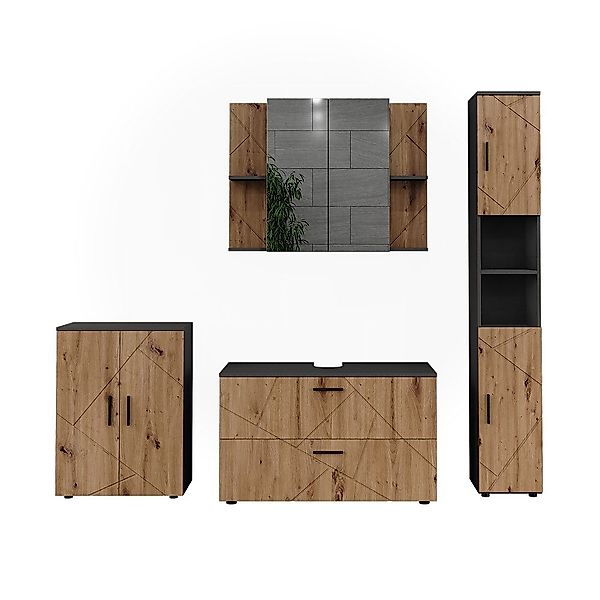 Vicco Badmöbel-Set Irma, Anthrazit/Artisan, 4 Teile, günstig online kaufen