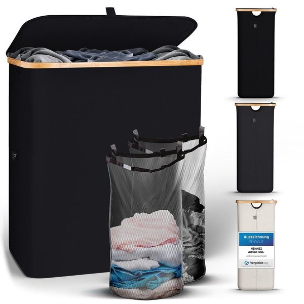 HENNEZ Wäschekorb Bambus mit Deckel 2 günstig online kaufen