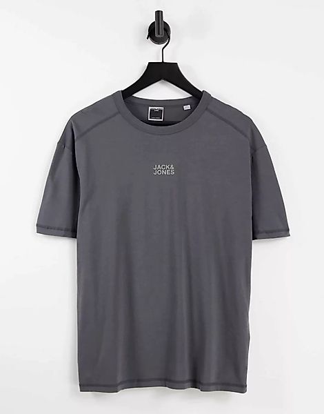 Jack & Jones – Core – Oversize-T-Shirt in verwaschenem Schwarz mit mittigem günstig online kaufen