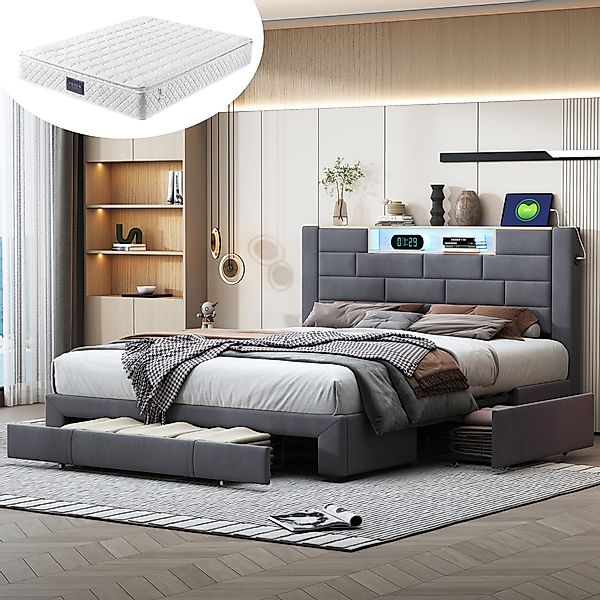 Furnishings Home Polsterbett LED Stauraumbett Doppelbett günstig online kaufen