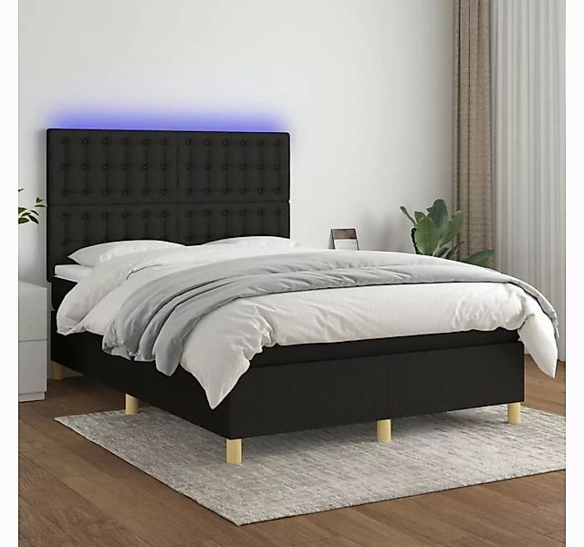 vidaXL Boxspringbett (140 x 190 cm, Knopfheftung Parallel, Schwarz), mit LE günstig online kaufen