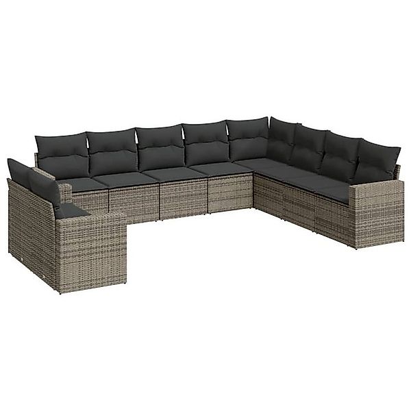 vidaXL Sofaelement 10-tlg. Garten-Sofagarnitur mit Kissen Grau Poly Rattan günstig online kaufen