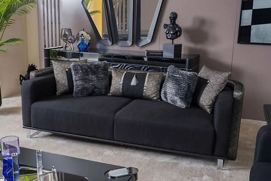 JVmoebel Sofa Dreisitzer 240cm Schwarze Luxus Couch Sofa Couchen Möbel Text günstig online kaufen