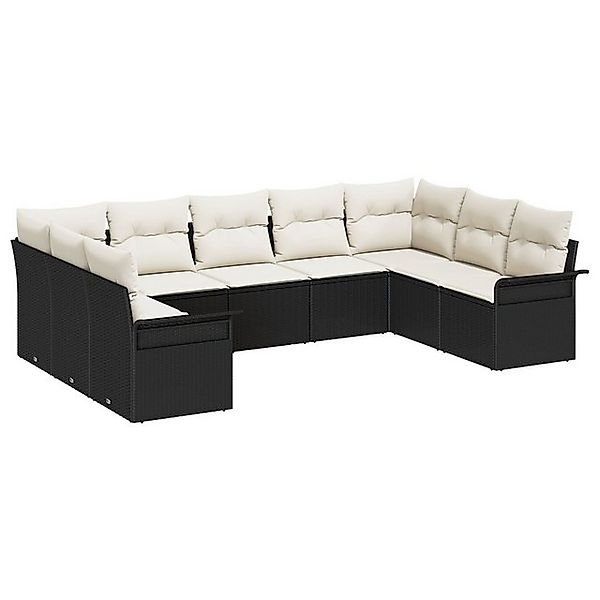 vidaXL Loungesofa 9-tlg. Garten-Sofagarnitur mit Kissen Schwarz Poly Rattan günstig online kaufen