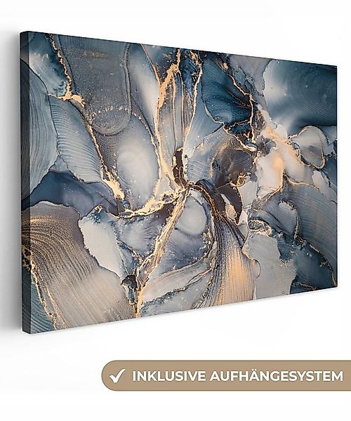 OneMillionCanvasses® Leinwandbild Marmor - Grau - Blau - Luxus - Gold, Foto günstig online kaufen