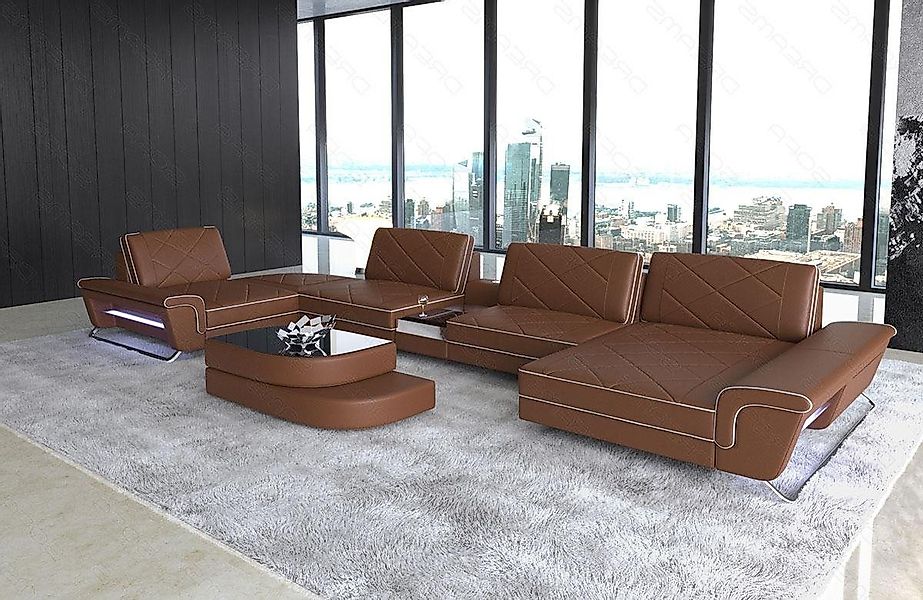 Sofa Dreams Wohnlandschaft Sofa Leder Bari U Form Ledersofa, Couch, mit LED günstig online kaufen