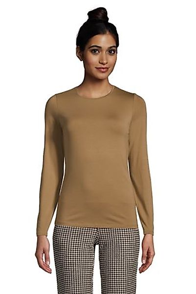 Shirt aus Baumwoll/Modalmix, Damen, Größe: L Normal, Beige, by Lands' End, günstig online kaufen