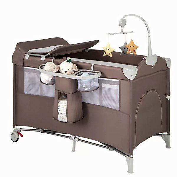 COSTWAY Baby-Reisebett 2 Ebenen 4 in 1 Babybett, mit Matratze & Spieluhr günstig online kaufen