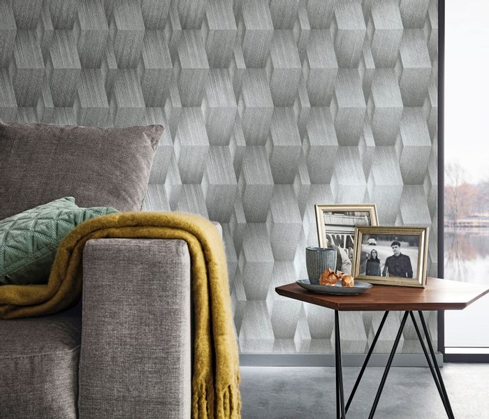 Bricoflor 3D Tapete Silber Grau Moderne Vliestapete Geometrisch Metallic Wa günstig online kaufen