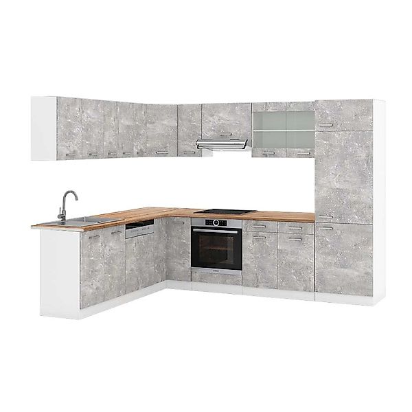 Vicco R-Line Eckküche Beton/Weiß 227 x 287 cm AP Eiche günstig online kaufen