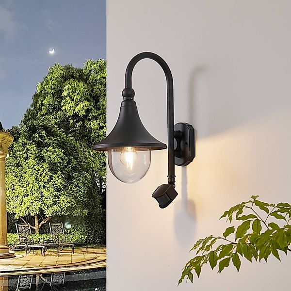 Lindby Außenwandleuchte Daphne, schwarz, Sensor, Metall, E27 günstig online kaufen