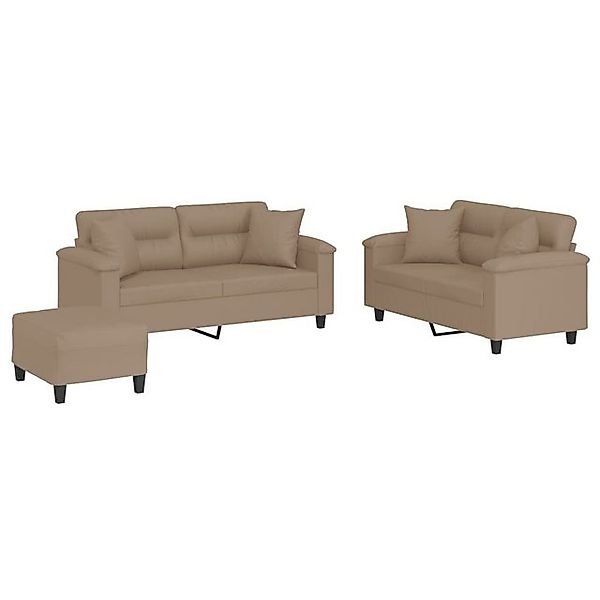 vidaXL Sofa 3-tlg. Sofagarnitur mit Kissen Cappuccino-Braun Kunstleder günstig online kaufen