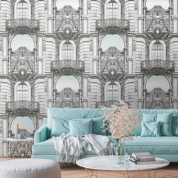 PROFHOME 393111-GU Fototapete Architektur Matt Weiß Schwarz Grau 1,59 m x 2 günstig online kaufen