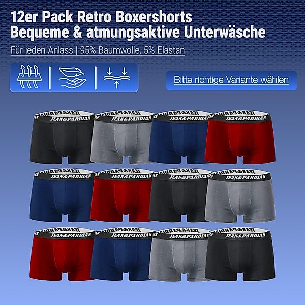Jean&Pardian Boxershorts für Herren aus Baumwolle im 8er & 12er Pack - Retr günstig online kaufen