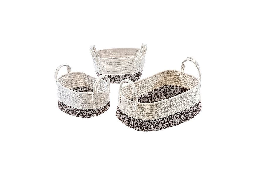 Kobolo Aufbewahrungskorb Baumwollkorb oval weiß beige mit Griffen 3er Set ( günstig online kaufen