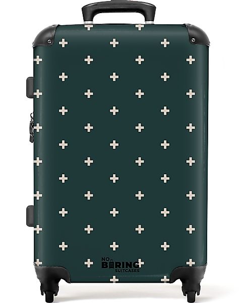 NoBoringSuitcases.com© Hartschalen-Trolley Grün mit weißen Pluszeichen günstig online kaufen