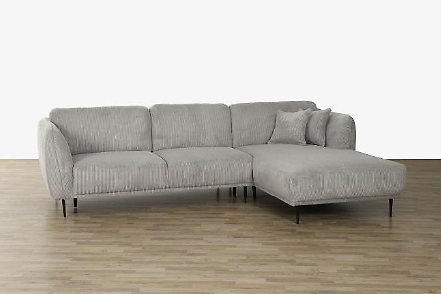Ecksofa inkl. 2 Zierkissen ca. 293x178cm Ottomane rechts Cord Silbergrau günstig online kaufen