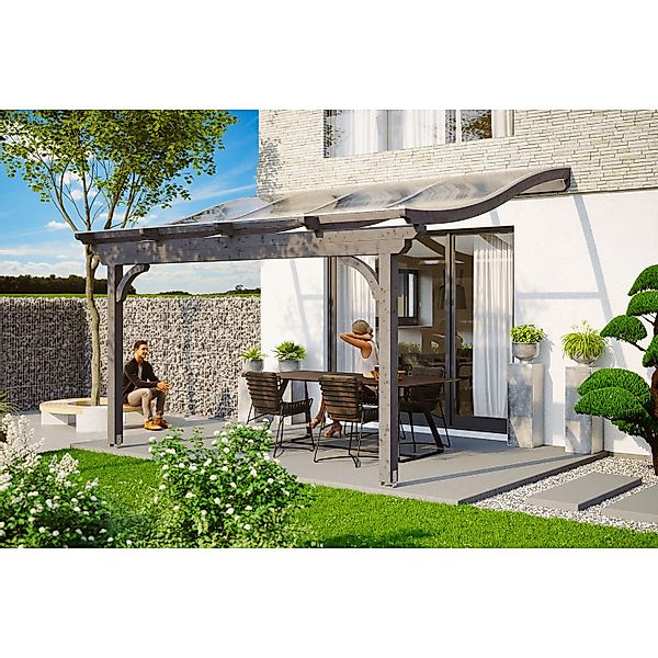 Skan Holz Terrassenüberdachung Verona 434 x 239 cm Leimholz Schiefergrau günstig online kaufen