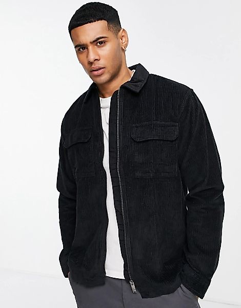 Selected Homme – Hemdjacke aus Bio-Baumwollcord in Schwarz mit zwei Taschen günstig online kaufen