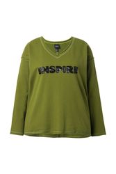 Ulla Popken Sweatshirt Sweatshirt Pailletten-Schriftzug V-Ausschnitt günstig online kaufen