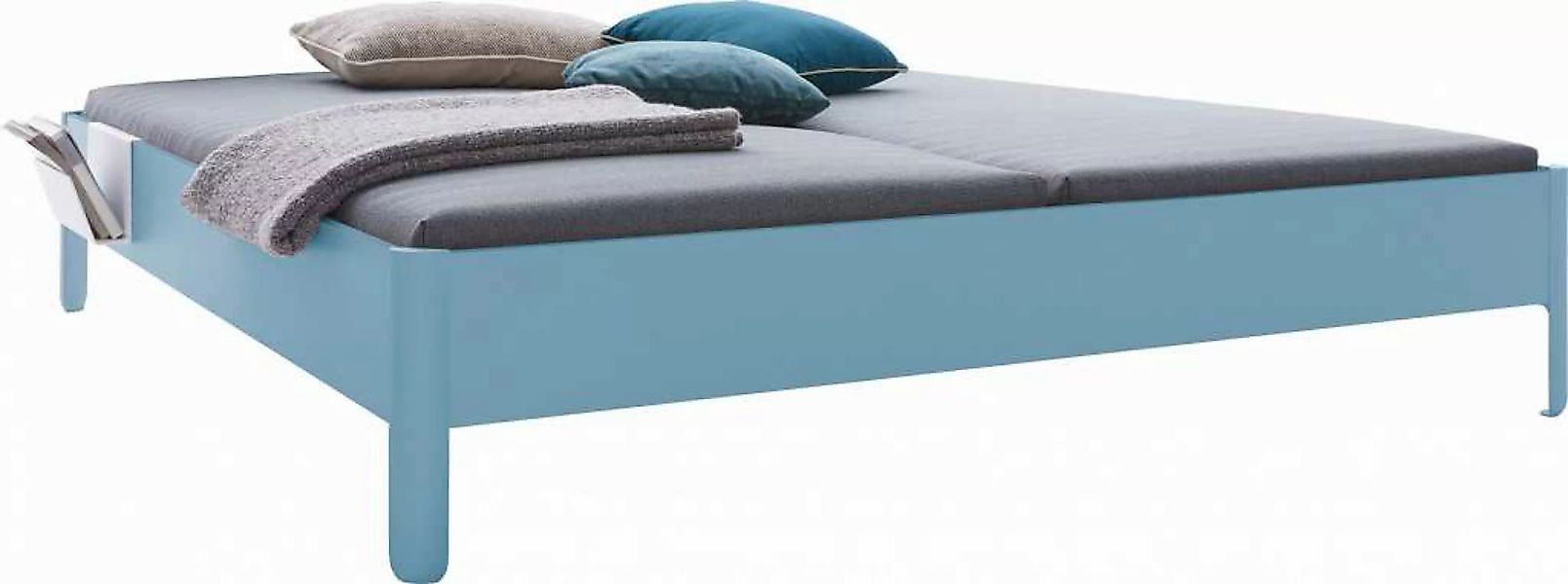 NAIT Doppelbett farbig lackiert Silbertannenblau 160 x 220cm Ohne Kopfteil günstig online kaufen